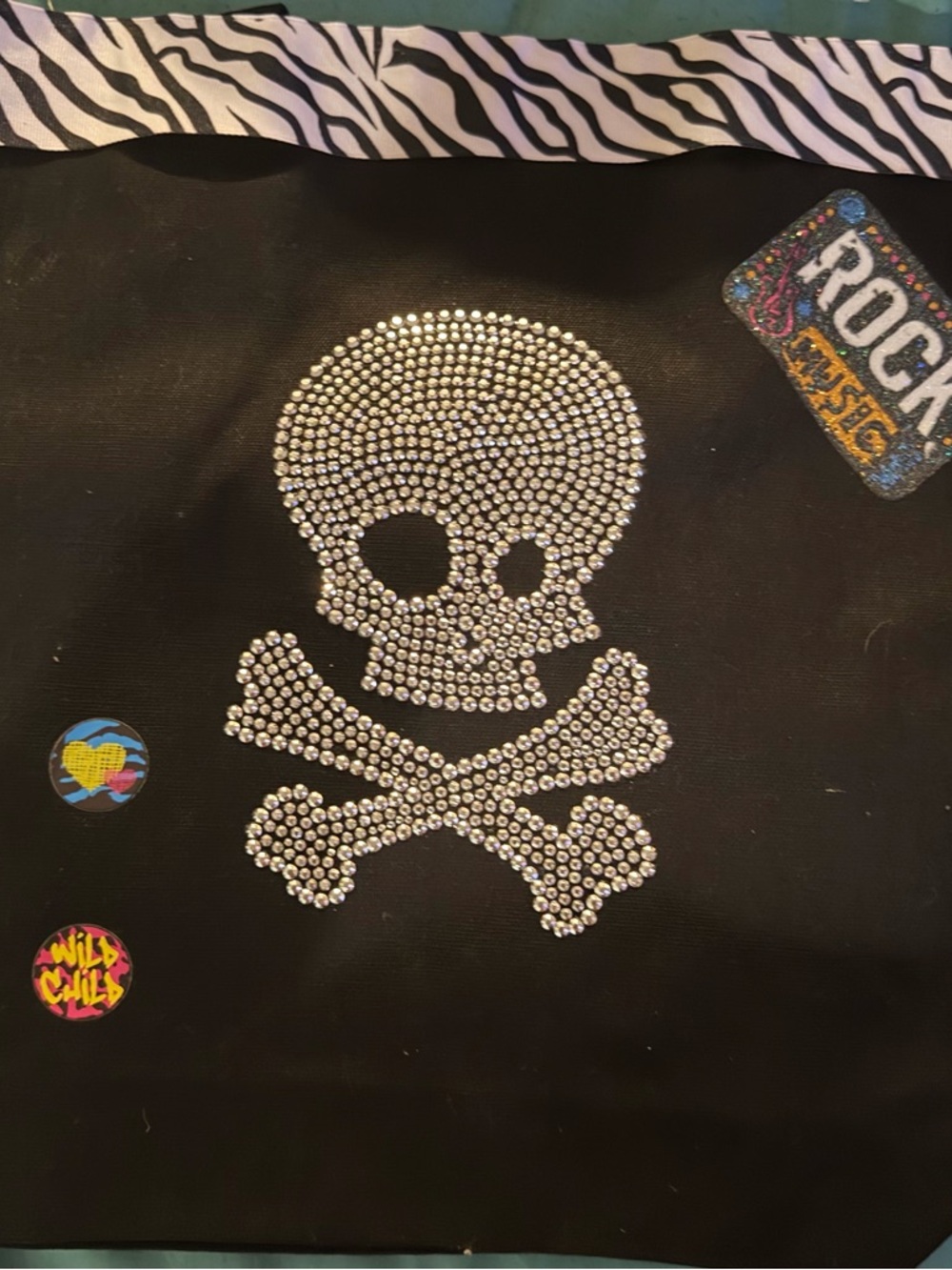 Rhinestone Skull & Crossbones Tote - Black
